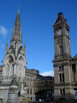 The Chamberlain monument and clock tower.