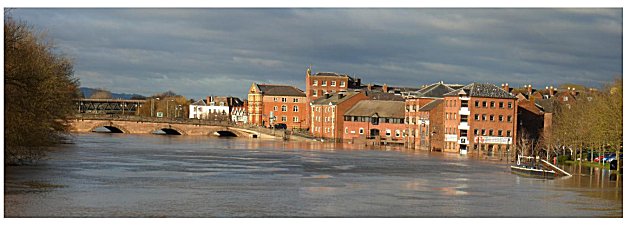The river Severn in flood at Worcester