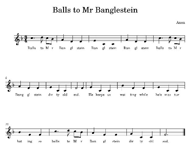Score of Balls to Mr Banglestein