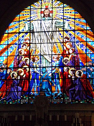 Stained glass at the war memorial, Dormans