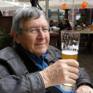 RB enjoying a glass of Konig Ludwig Weissbier
