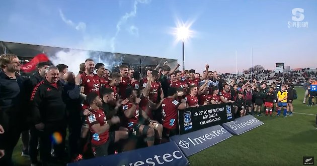 The Crusaders take the Super Rugby Aotearoa trophy