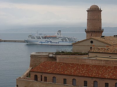 Ferry leaving port from the Fort St Jean