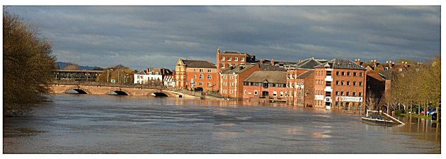 The river Severn in flood at Worcester